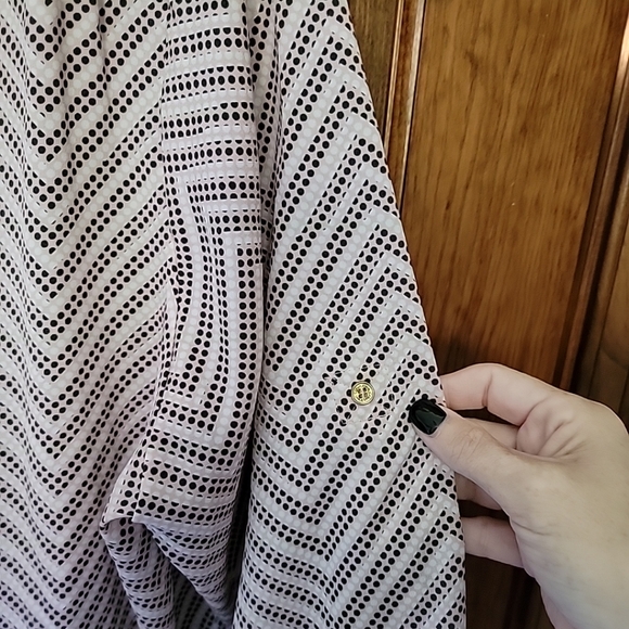 Calvin Klein Plus Size 1x V Neck Top 1/2 Zip Roll Tab Sleeves Pink Blck & White - Picture 5 of 11